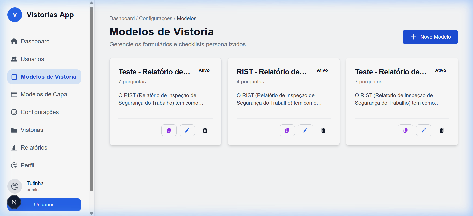 Listagem de Modelos
